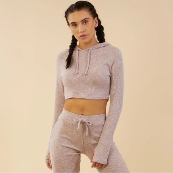 Gymshark Slounge Taupe  Cropped Hoodie - Picture 1 of 15